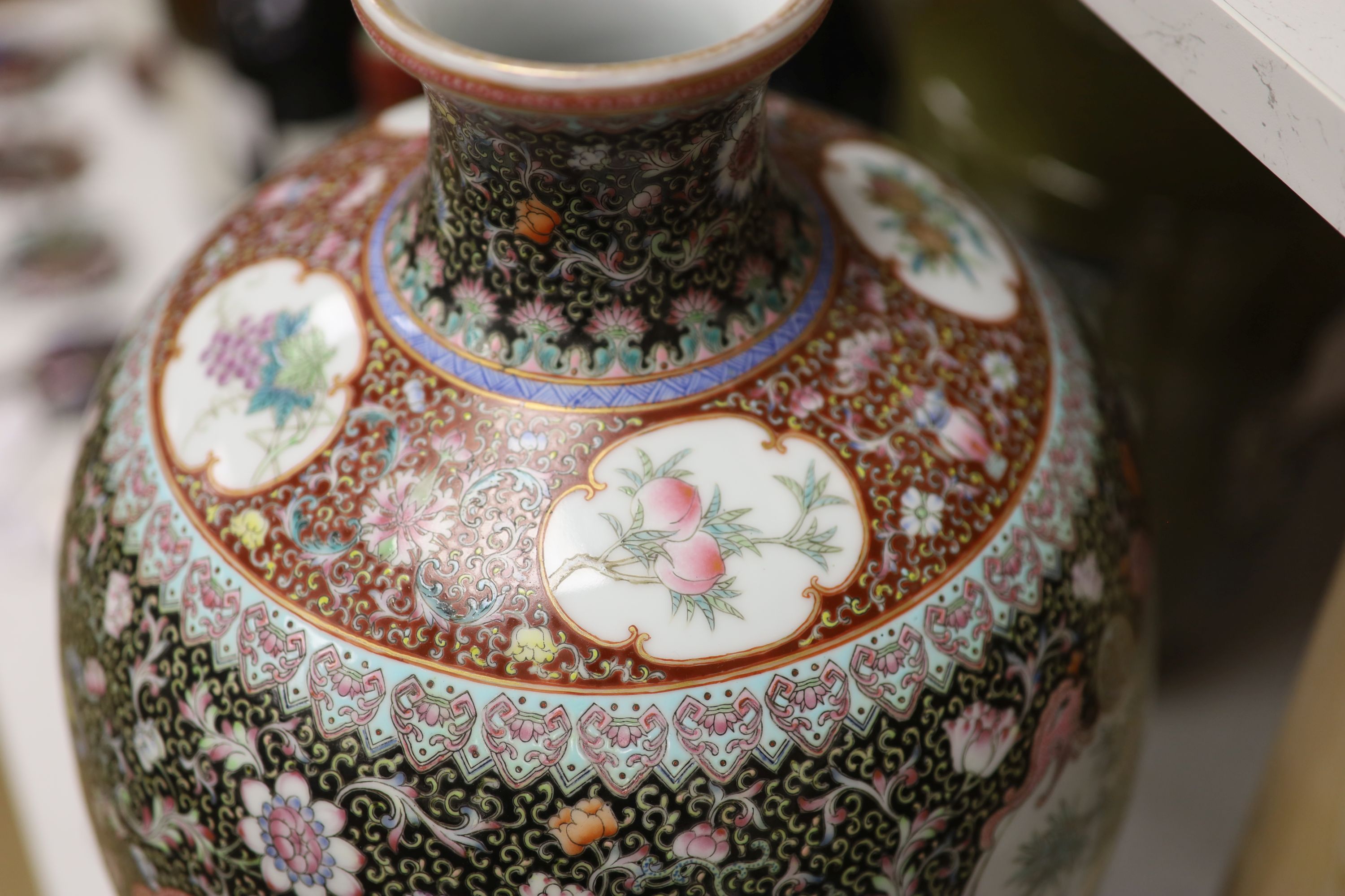 Two 20th century Chinese vases, one famille noire, height 50cm